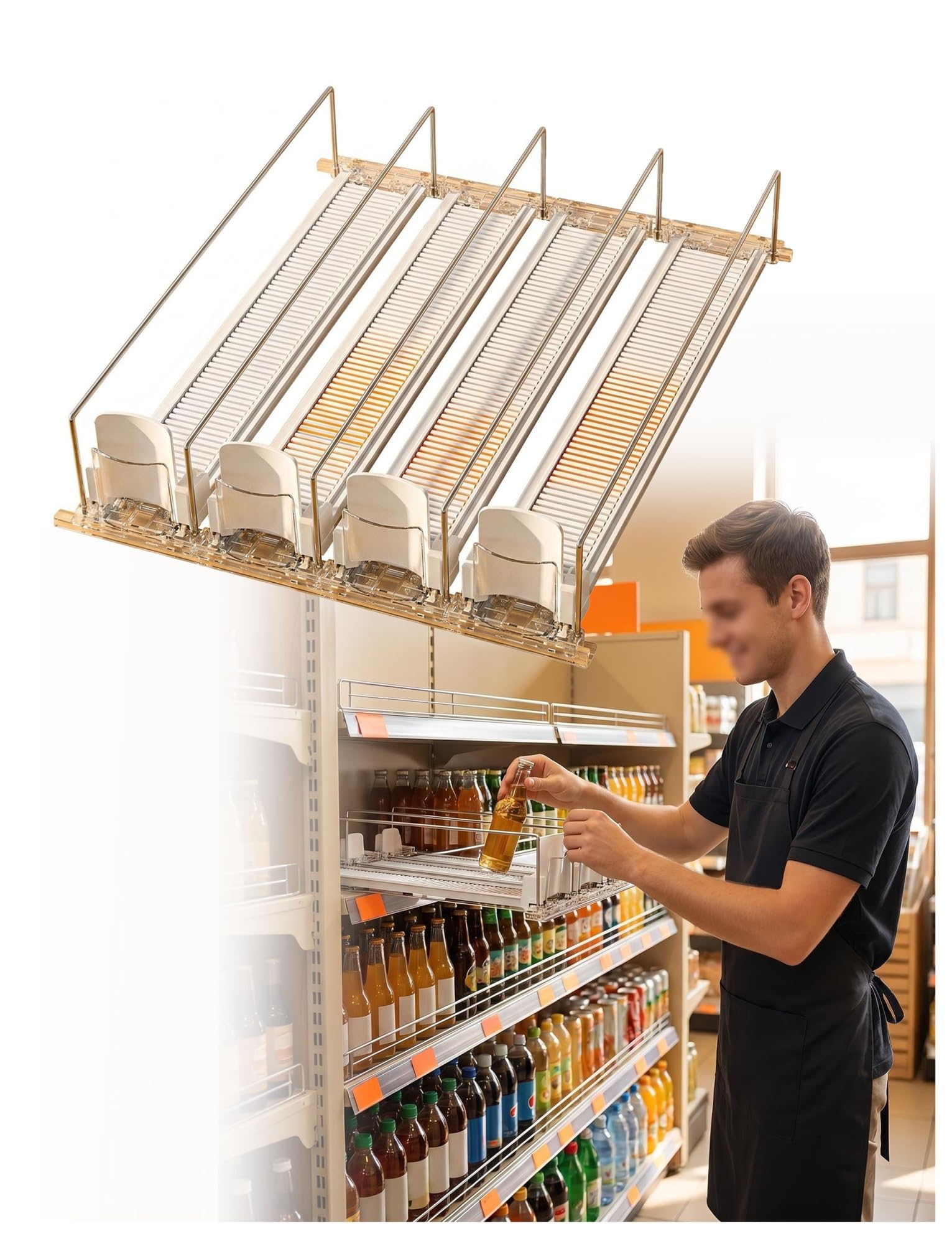 Generisch Verstellbarer Getränke Organizer für Kühlschrank, Automatischer Dosen-Pusher mit Federkraft, Regal-Ordnungs für Softdrinks & Bier, Aufbewahrung(30 x 31 cm)