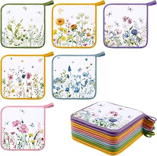 Bencailor 12-Pack Watercolor Floral Pot Holders - Heat-Resistant Cotton Linen Hot Pads Oven Mitts for Cooking Baking