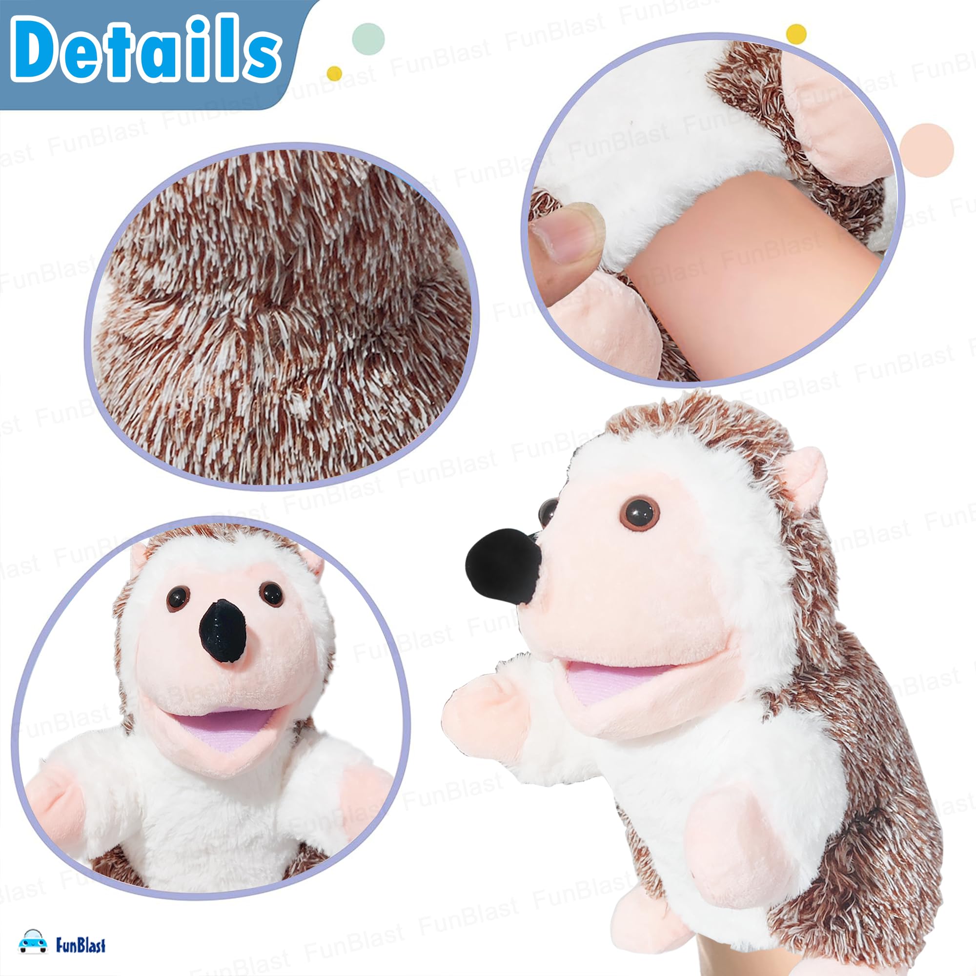 FunBlast Plush Animal Hand Puppets - Soft & Cuddly Animal Figure Puppets for Kids, Storytelling & Role Play, Fun Educational & Learning Toys for Toddlers & Children (Hedgehog) 2