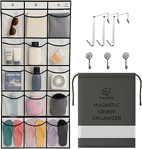 Over Door Shoe Organizer with Magnetic Hooks for Cruise Cabins - Cruise Essentials 2025, Shoe Rack Organizer with Large Durable Pockets, Dual Hanging Options, Cruise and Vacation Essentials