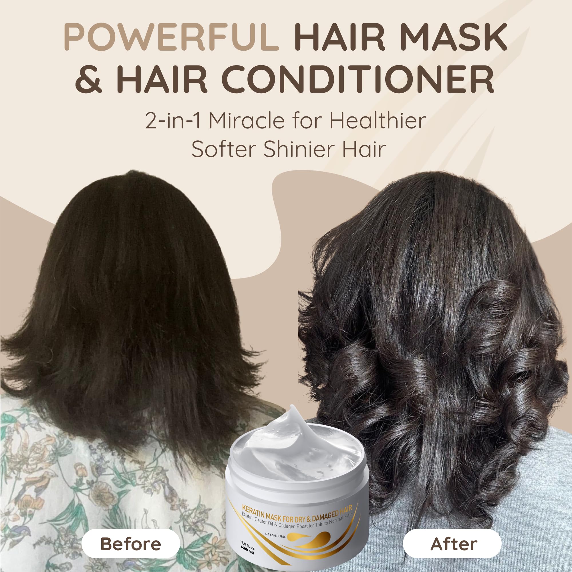VITAMINS Hair Cosmetics Keratin Hair Mask for Damaged Hair, Protein Keratin Treatment Deep Conditioner for Dry Locks - Image 2