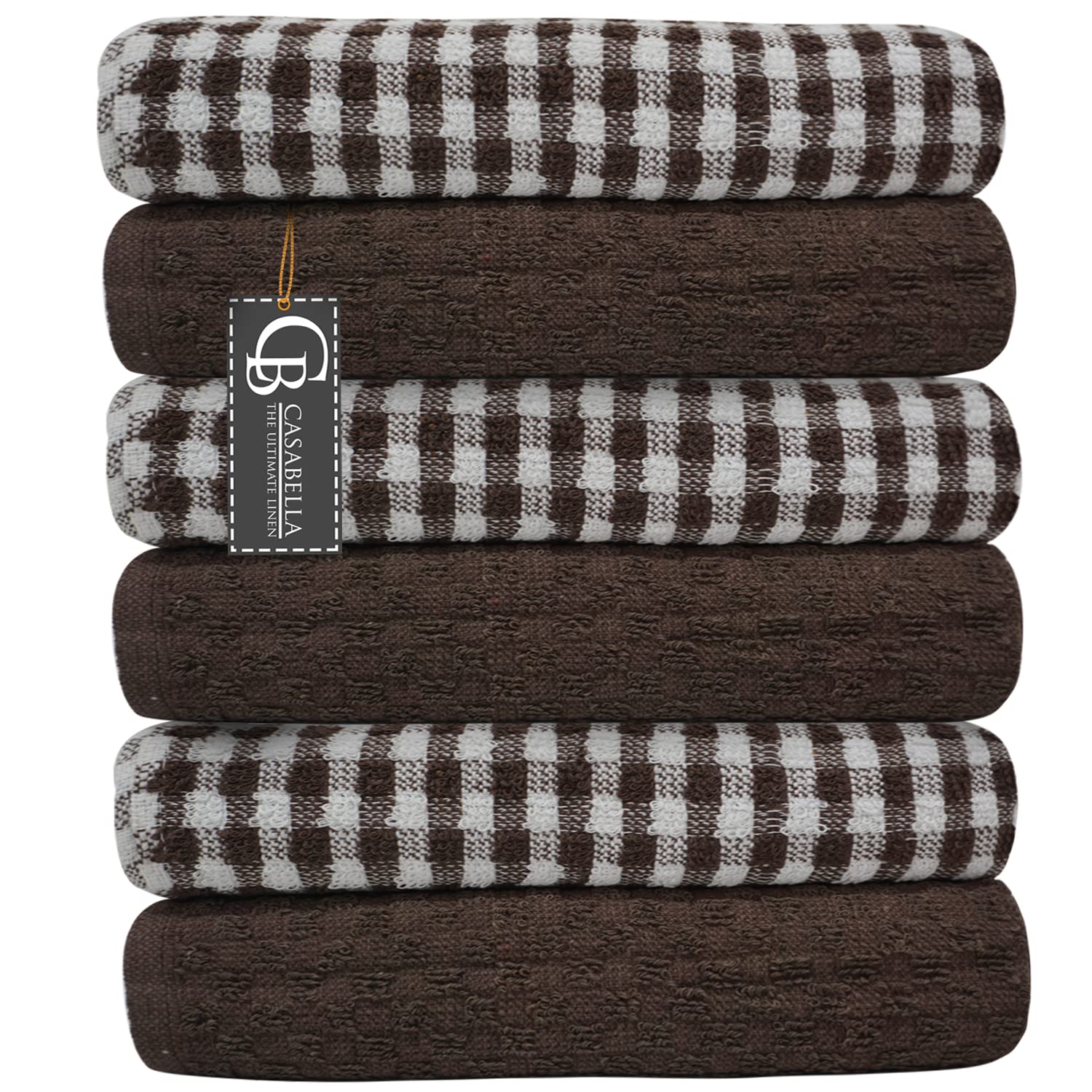 Casabella Brown Pack Of Terry Towelling Cotton Kitchen Tea Towels - Soft, Highly Absorbent Dish & Bar Towels - Unbeatable Price (6 Pieces Set, ) Size 6