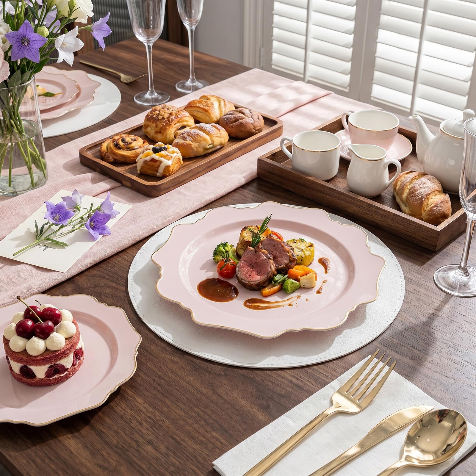 Pink & Gold Disposable Plates - Party Dinnerware -7