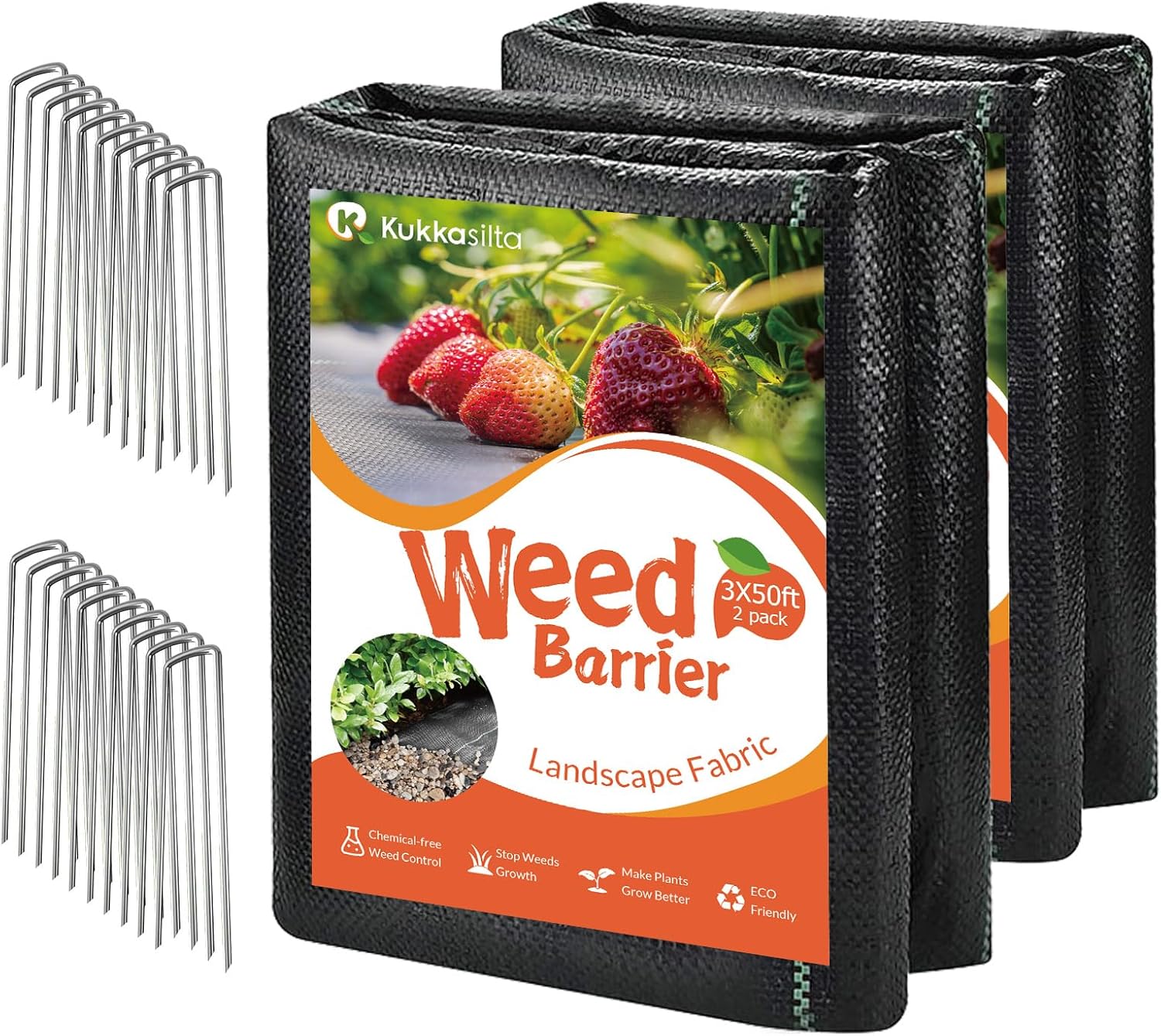 3ftx100ft Weed Barrier Landscape Fabric Heavy Duty,Premium 3.2oz Gardening Weed Control Mat,Ground Cover for Gardening,Farming with 20 U-Shaped Securing Pegs