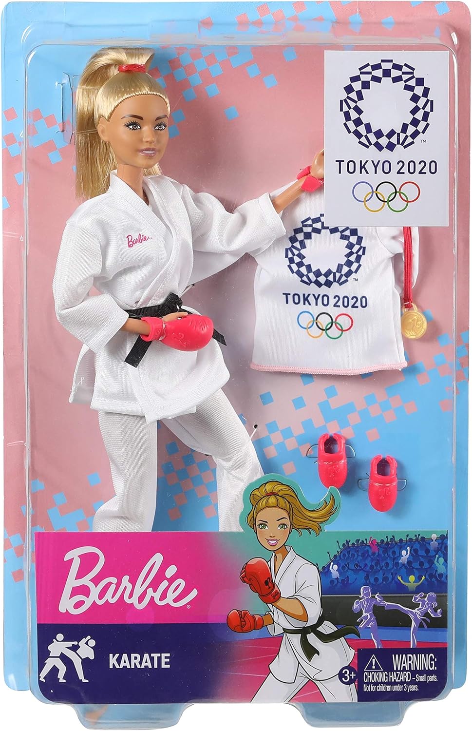 Barbie Olympic Games Tokyo 2020 Karate Doll with Karate Uniform, Tokyo 2020 Jacket, Medal, Helmet, Sparring Gloves and Sandals for Ages 3 and Up
