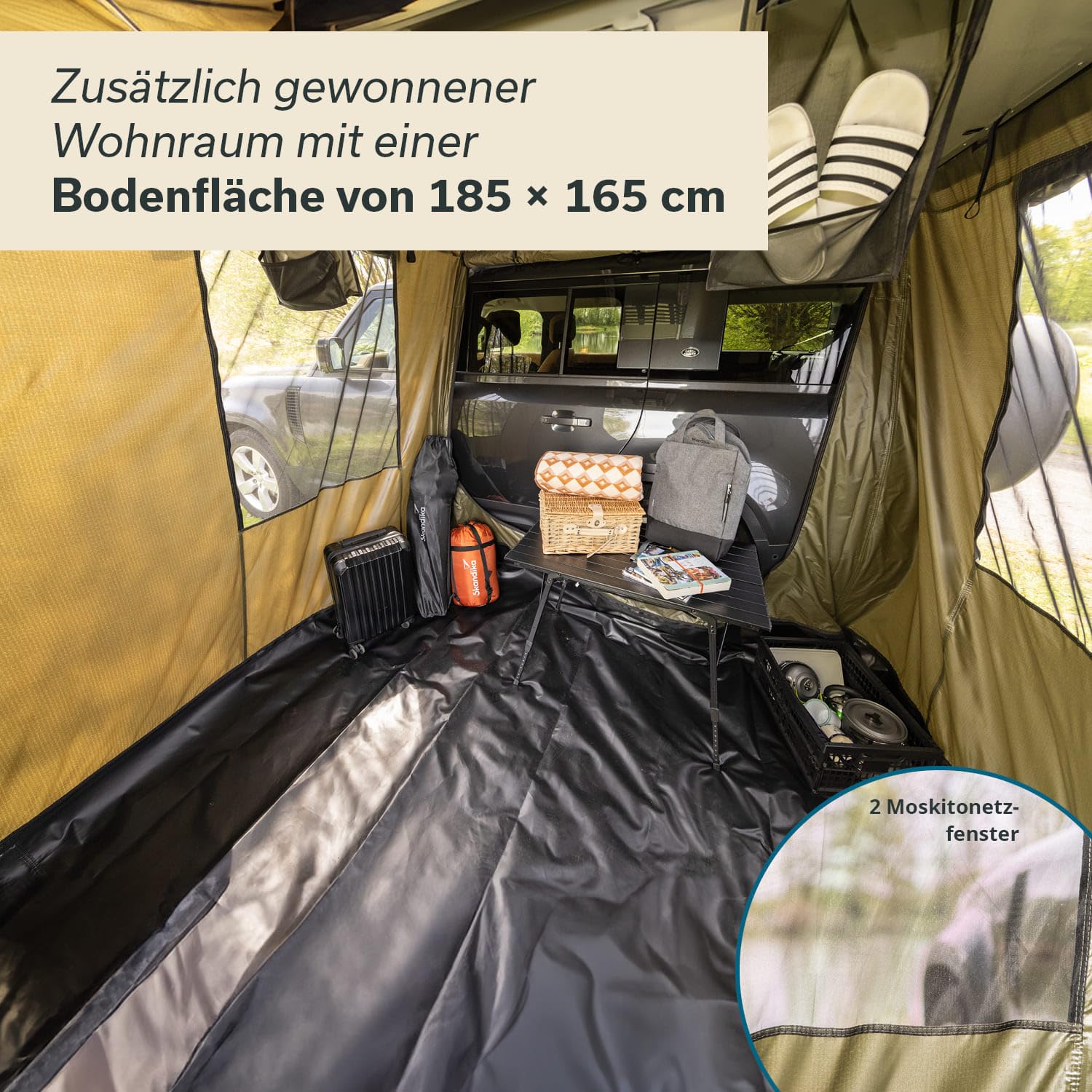 Skandika Vorzelt für Dachzelt Freeland 3 | Autodachzelt für 2-3 Personen, Vorzelt für Autozelt, Softcover, wasserfest 2500 mm, Eingang und Fenster mit Moskitonetz | Auto Zelt für PKW, Bus