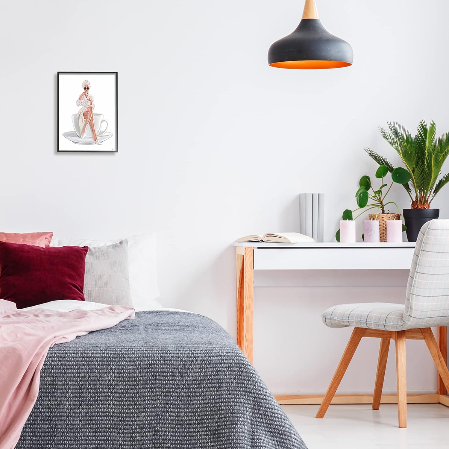 Stupell Industries Chic Woman Robe Coffee Cup Designer Logo Sunglasses, Design by Ziwei Li