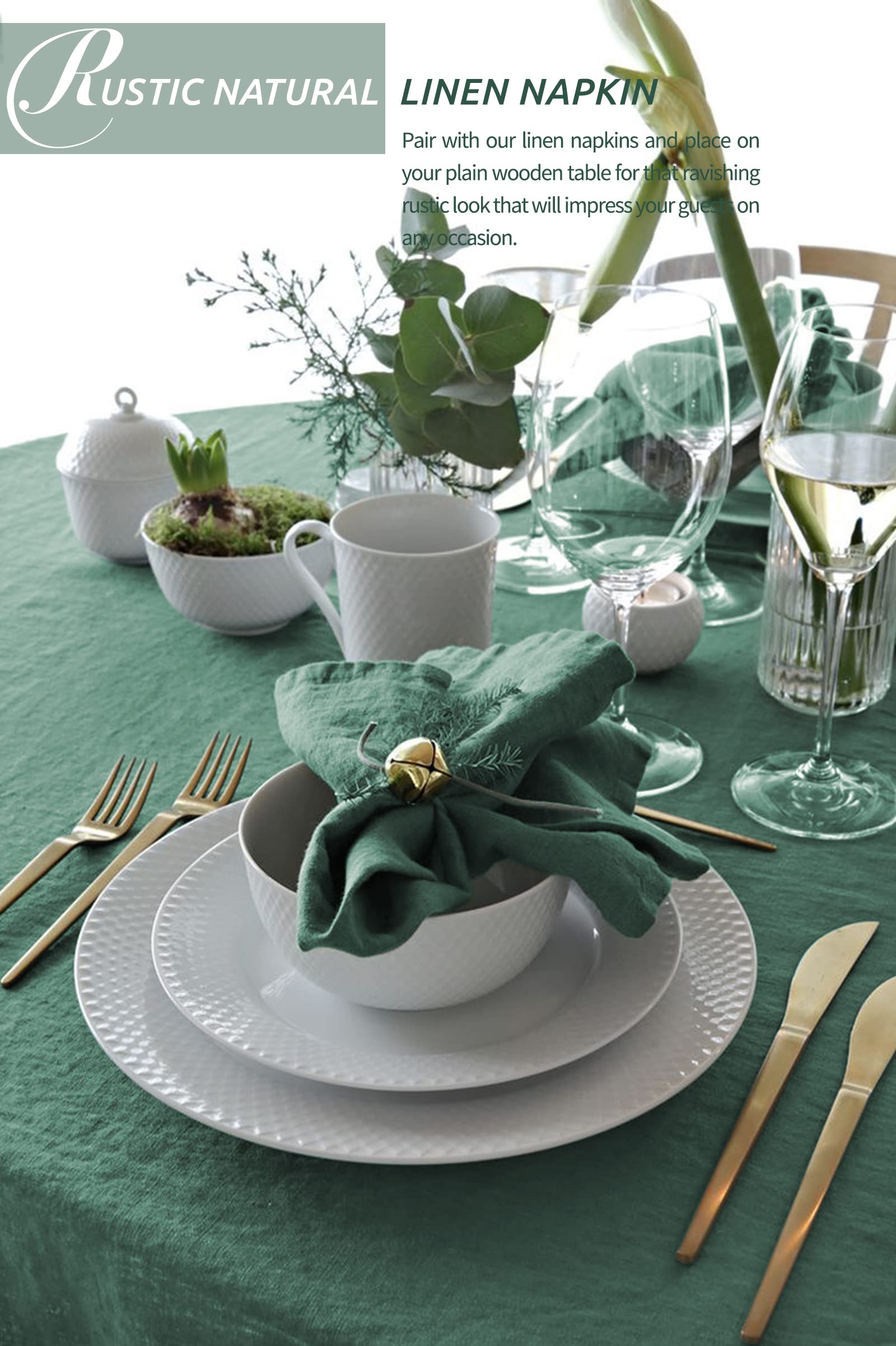 Showgeous Lot de 24 Serviettes en Lin et Coton, 40 x 40 cm, Serviettes en Tissu mélangé de Coton et de Lin, lavables et réutilisables pour Mariage, dîner(Foncé Vert)