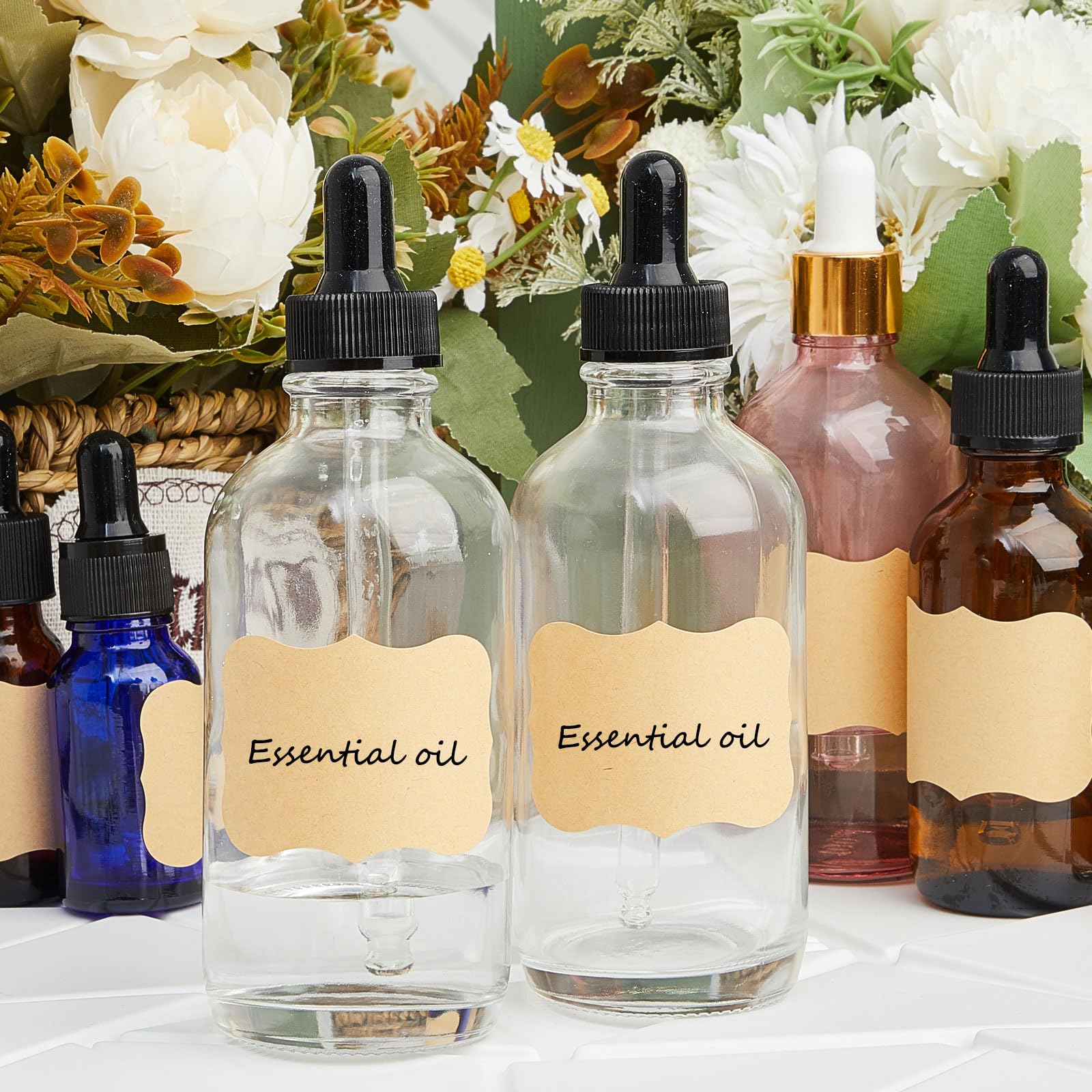 Lallisa 48 Stück Glas-Tropfflaschen mit Augentropfenspender, Labor Tropfflaschen mit 4 langen Pipetten, 4 Trichter und 80 Etiketten für Reisen, Nagelhautmassage, ätherische Öle, Parfüm (transparent,