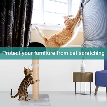 FluffyDream 37'' Cat Scratching Post, Natural Sisal Rope Scratcher with Dangling Teaser Ball and Covered with Soft Plush for Kittens and Adult Cats, Sand Color (Cat Tree 37