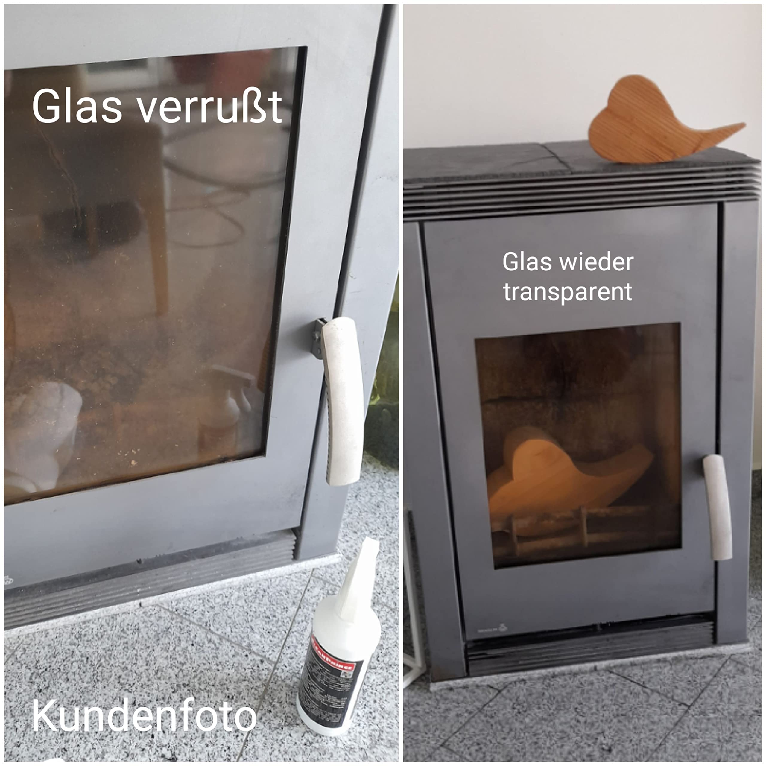 Kaminscheibenreiniger 5,5 Liter | Kaminscheiben-Reiniger Spray blau Kamin- und Ofenglas | 0,5 L Sprayflasche mit 5 L Nachfüllkanister