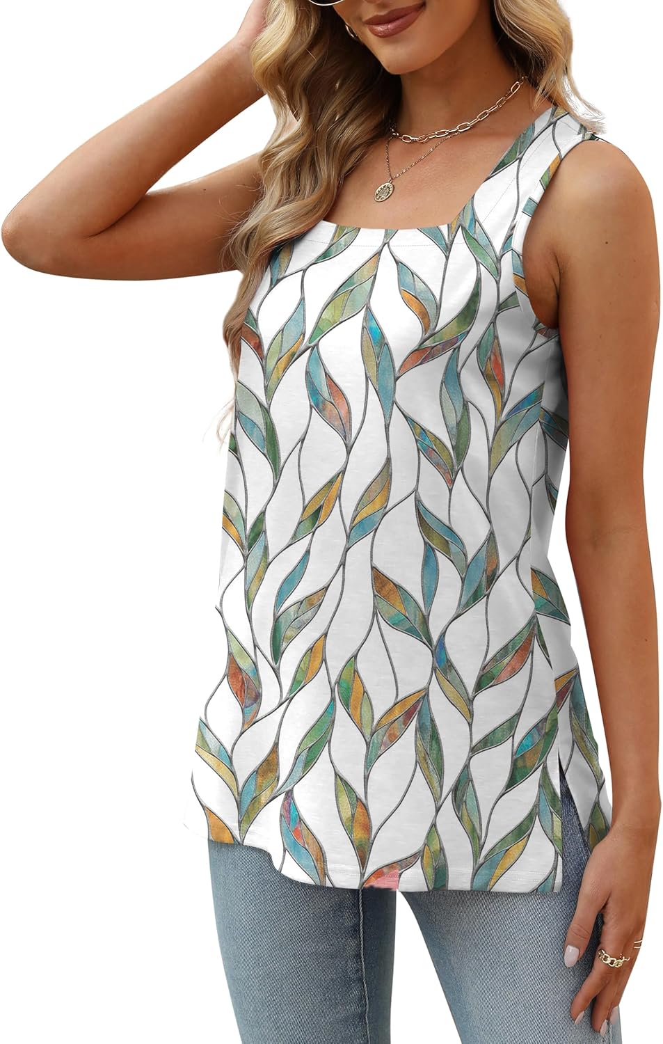 XIEERDUO Summer Tank Tops for Women Square Neck Loose Fit Casual Fashion Flowy Sleeveless - Image 3