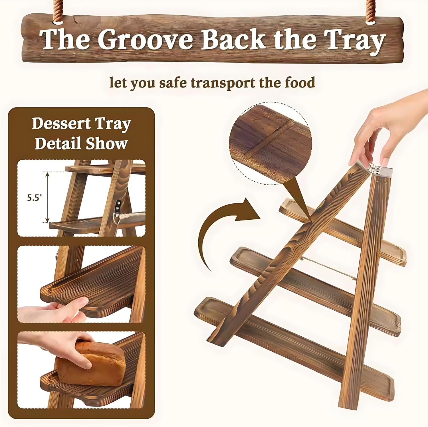 Wooden Cupcake Stand, 3 Tier Wooden Display Stand for Dessert Display, for Party Birthday Baby Shower Wedding Events, with Adjustable Serving Tray