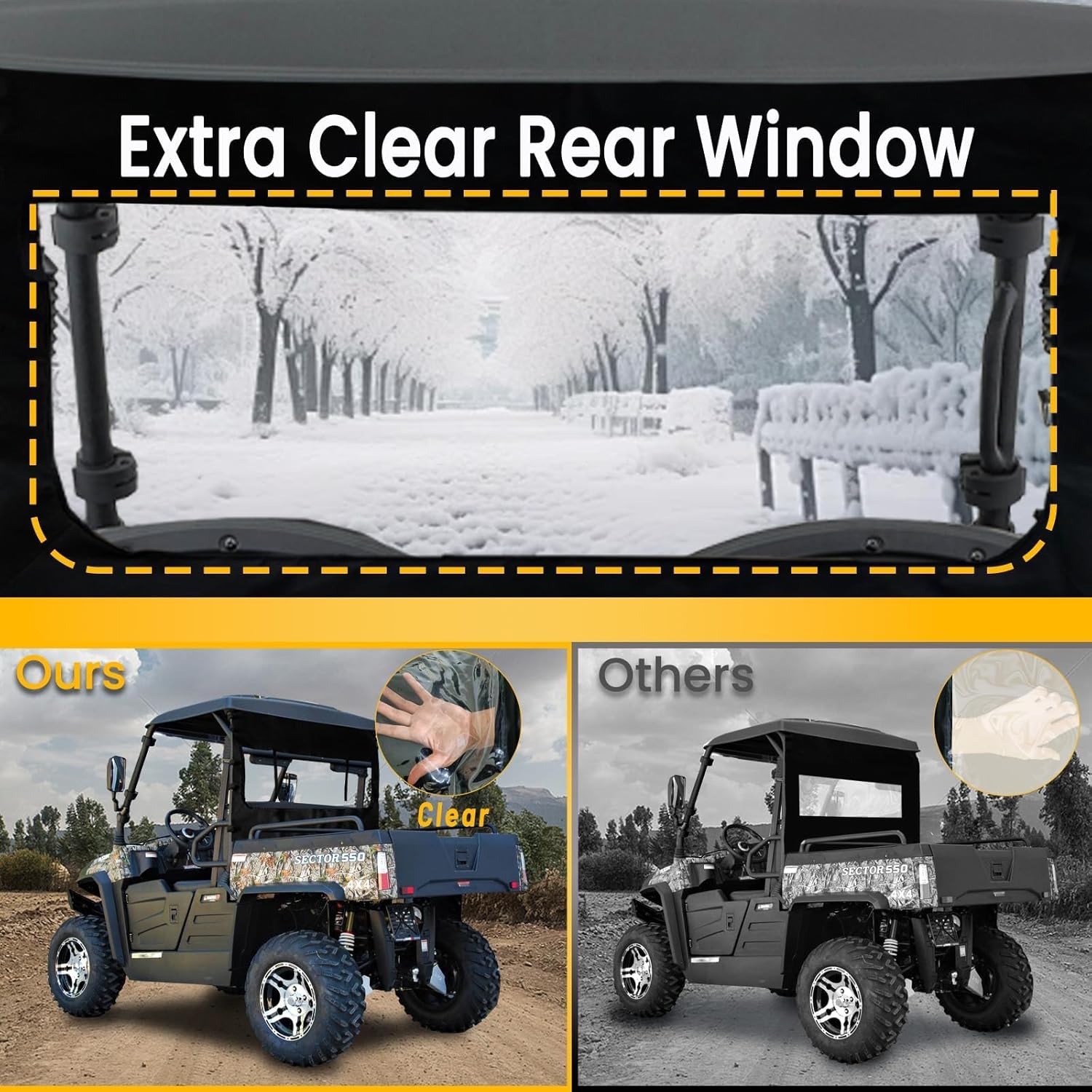 Chikia Hisun Sector 550 750 Rear Windshield Window with Zipper Compatible with Hisun 550 750 Crew Sector 450 Coleman UT550 UT750 Challenger 550 750 Accessories