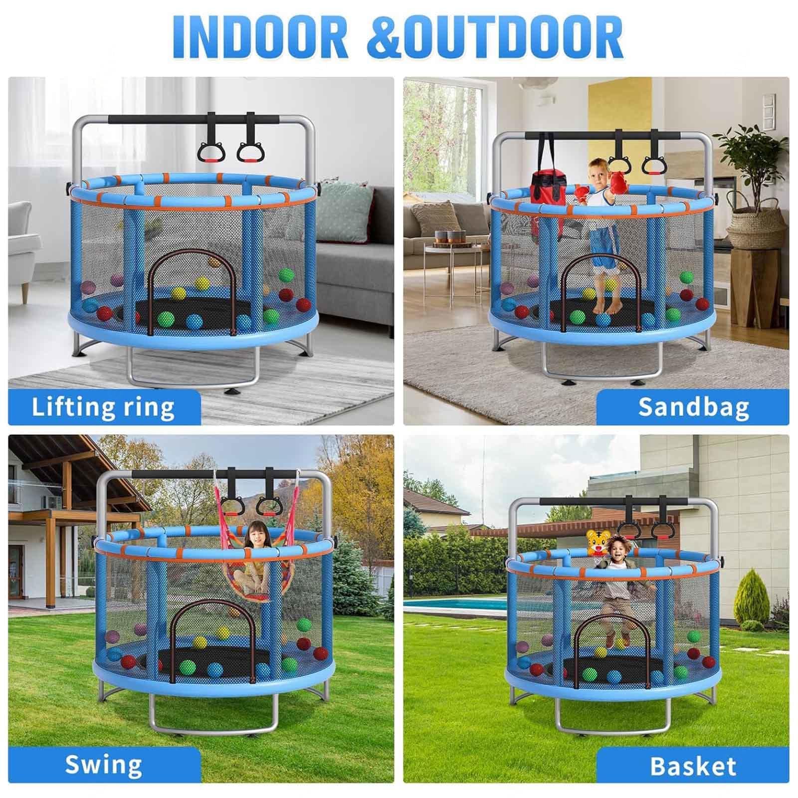Camas Elasticas para Niños con Red De Seguridad, Capacidad 250 Kg, Brincolín para Niños con Anillo De Tracción Trampolim Criança para Uso En Interiores Y Exteriores