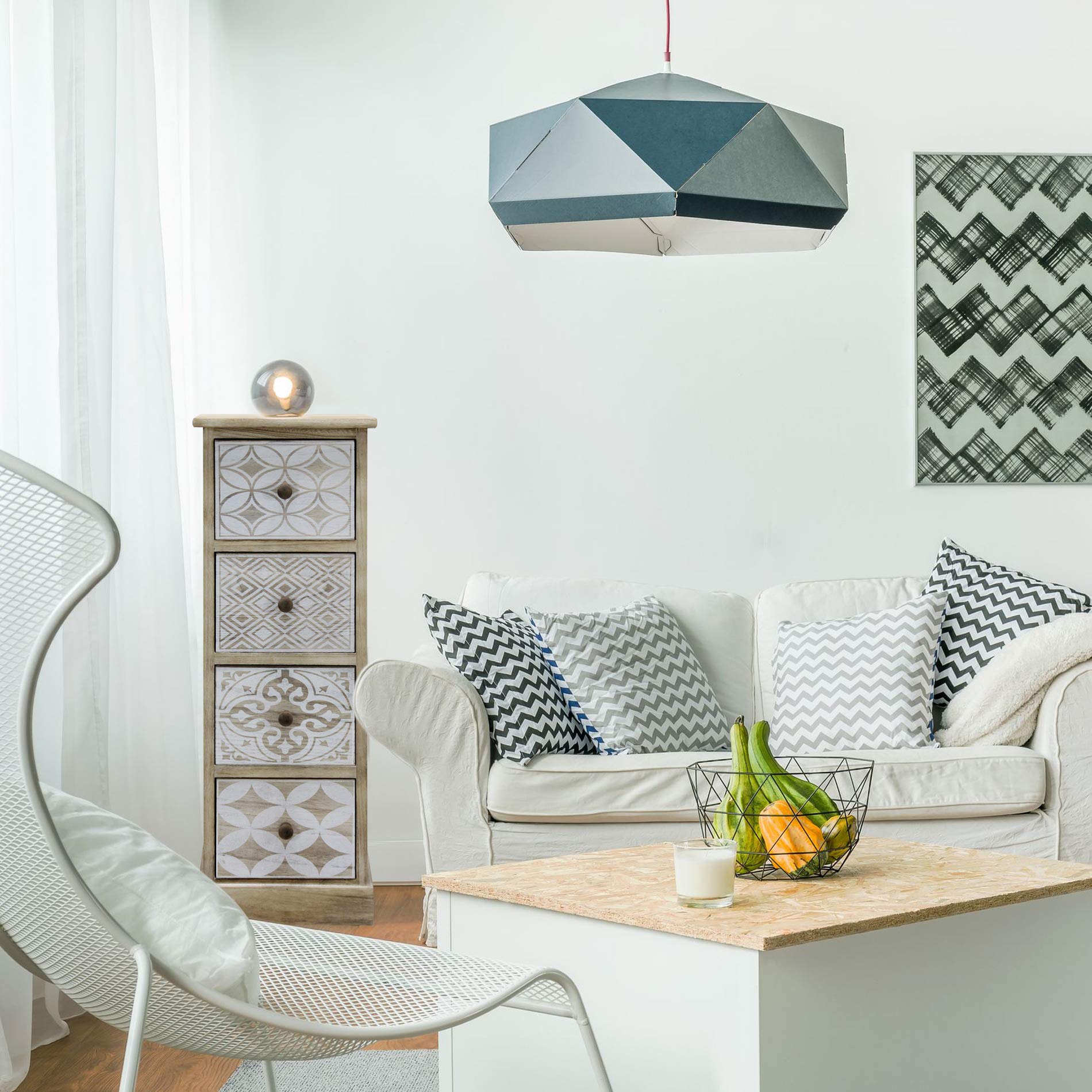 Rebecca Mobili Kleine Kommode, Aufbewahrung 4 Schubladen, Weiß Beige Holz, Vintage-Stil, Einrichtungsgegenstände - Maße: 80,5 x 29 x 25 cm (HxLxB) - Art. RE6536