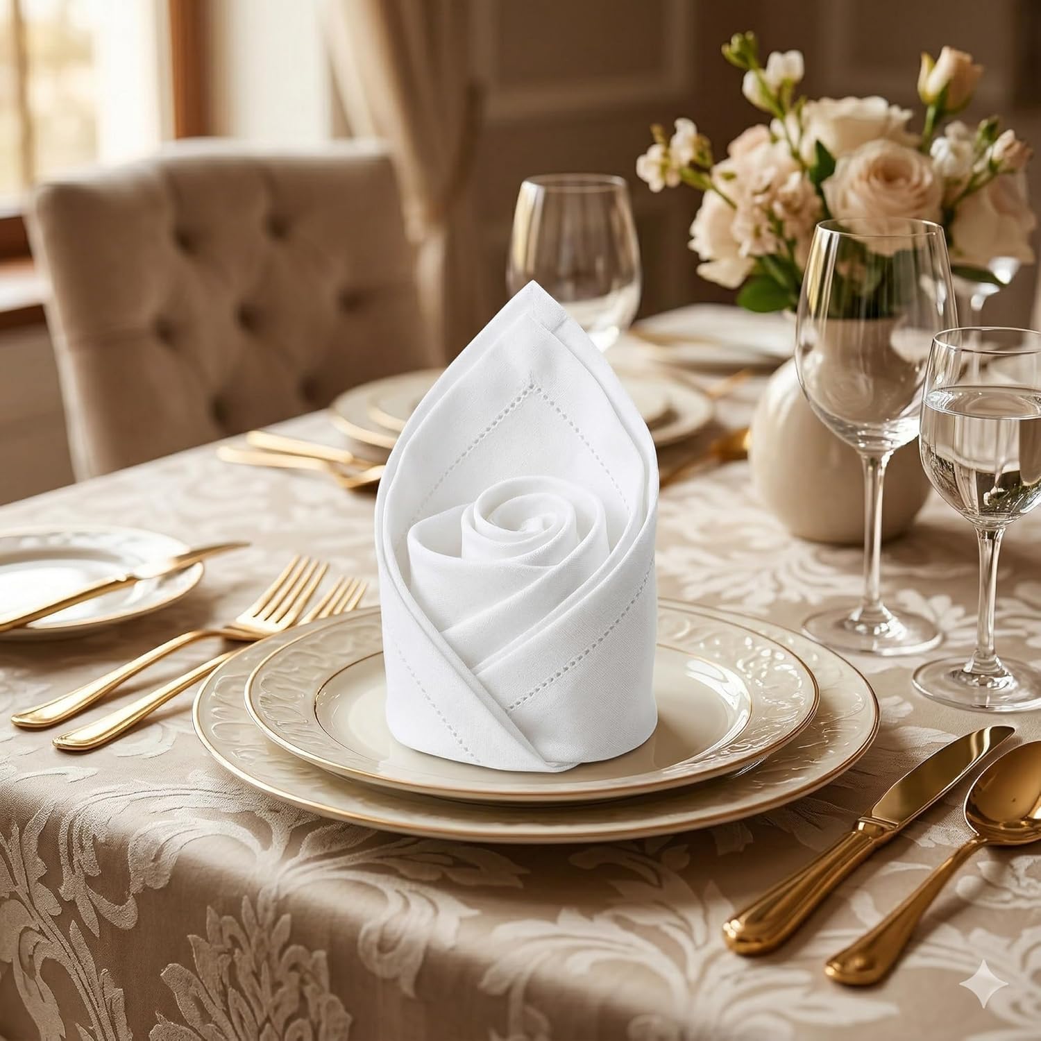 Urban Villa Cloth Napkins White Hemstitch Dinner Napkins Set of 12 (20X20)100% Cotton Absorbent Washable Durable Reusable Ideal for Easter Decorations Farmhouse Parties Restaurant Lunch Dinner Napkins