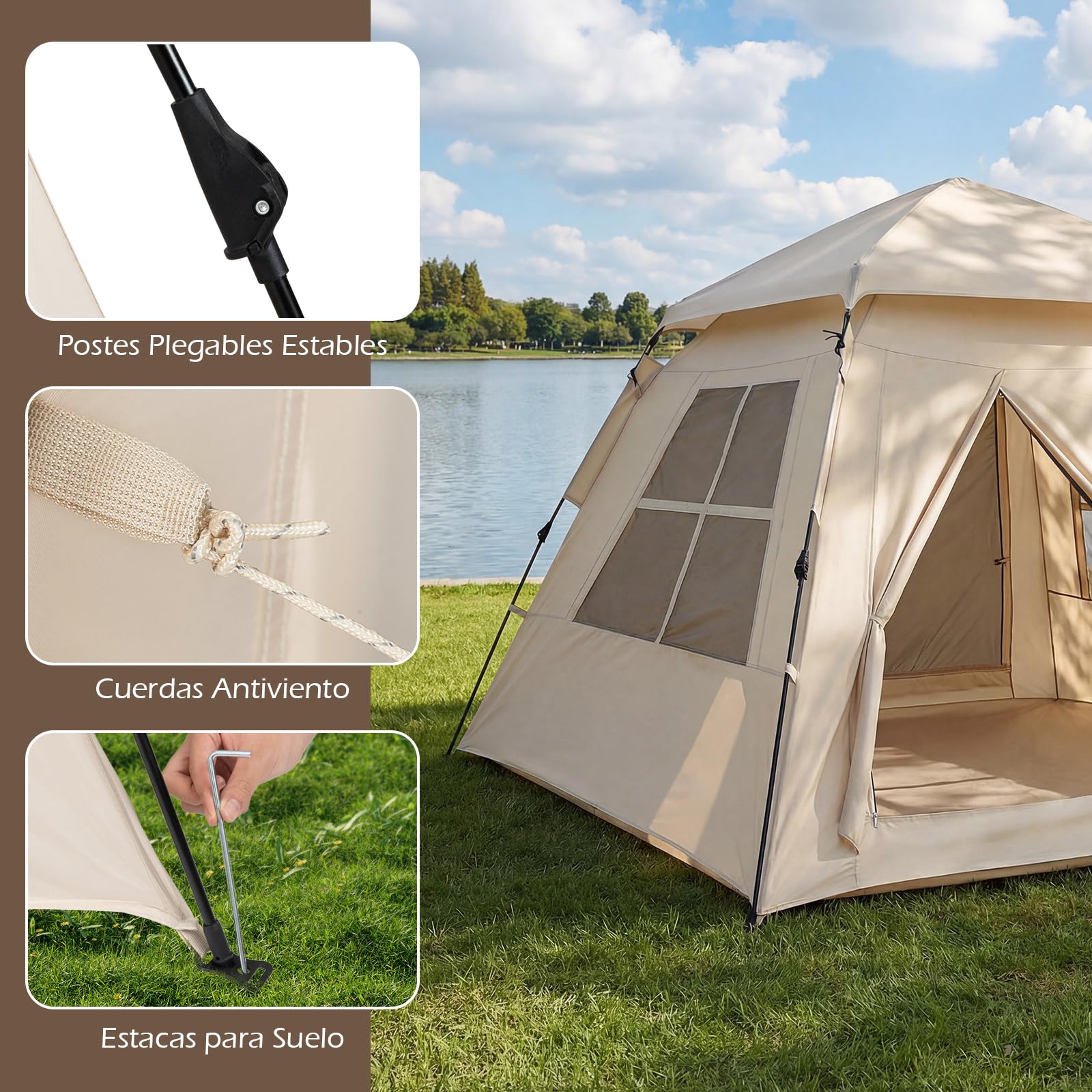 COSTWAY Tienda Campaña 4 Personas Pop Up con Ventanas Malla y Puertas, Toldo Lluvia, Portátil 230x230x152 cm