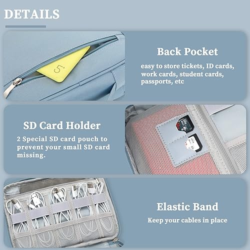 Miniatura 5 de Lanola Bolsa organizadora de cables de viaje, funda de accesorios electrónicos, bolsa de almacenamiento portátil de doble capa para cable, teléfono,