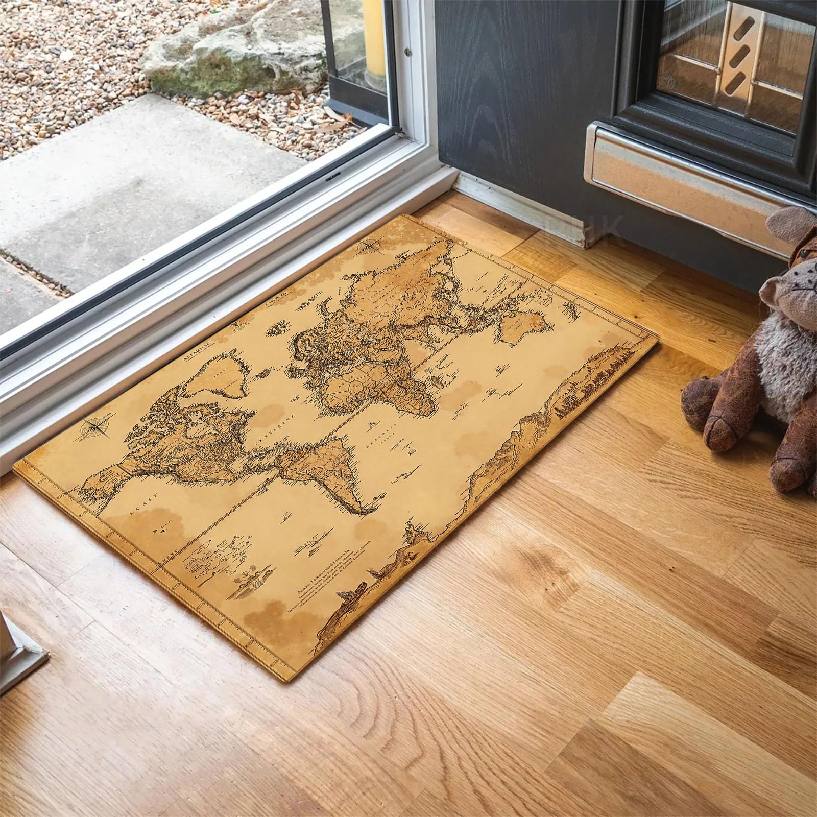 Paillasson Intérieur Entrée Style Ancien pour Grand Hall Tapis de Sol Lavable Brun