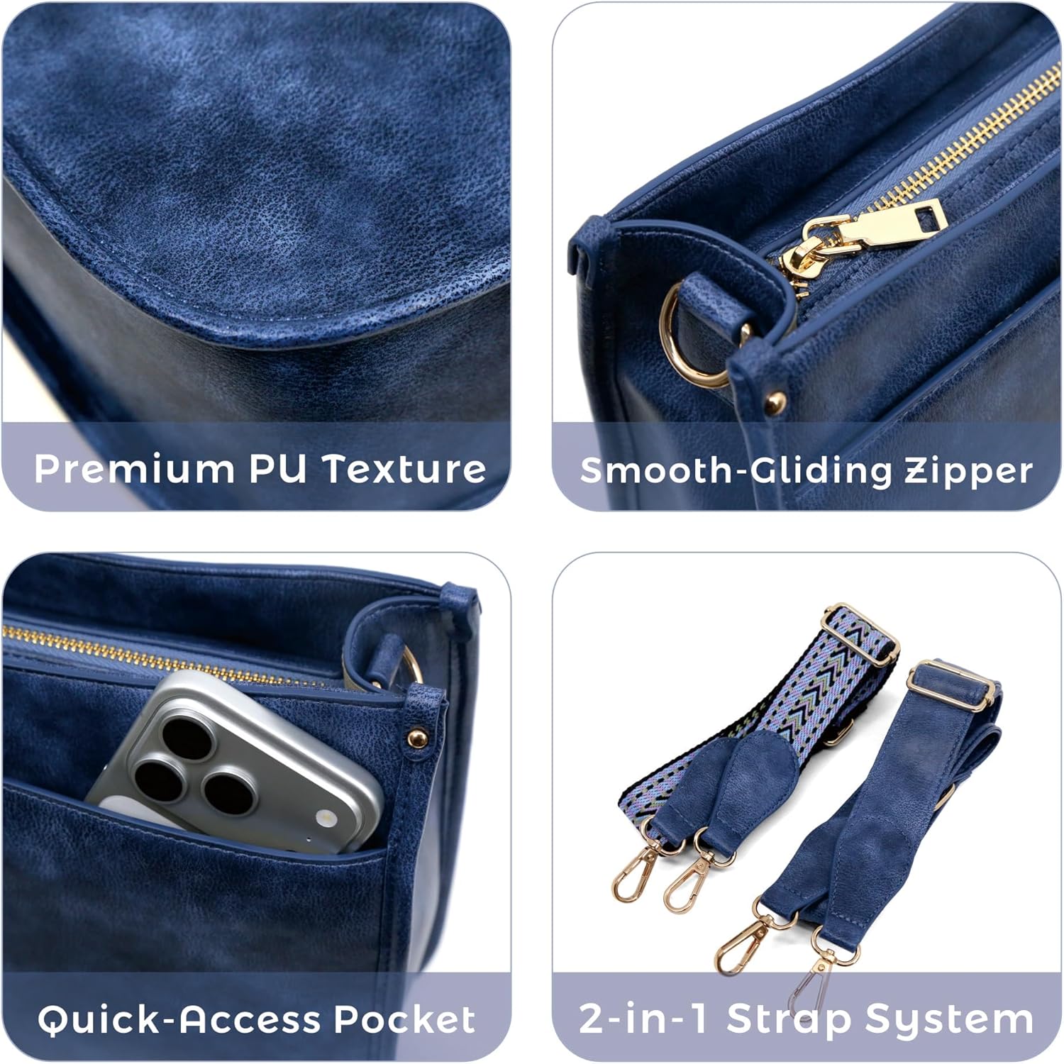 Women's Crossbody Bag with 2 Adjustable Straps- PU Leather Shoulder Handbag, Daily Essentials Purse - Image 3