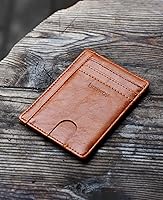 Vista 248 de Buffway - Billetera delgada minimalista de cuero con protección RFID para hombre y mujer Café Lichee