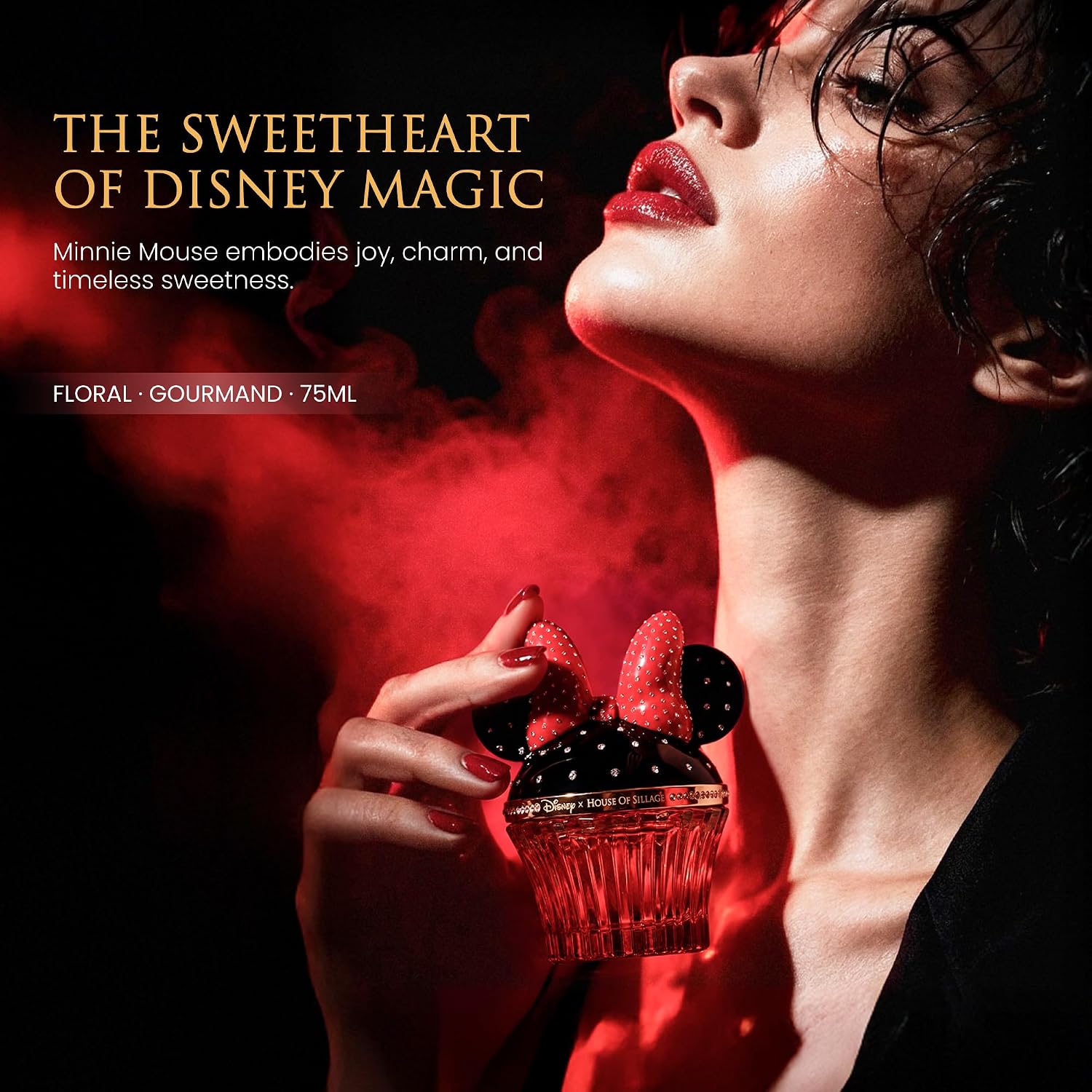 House of Sillage Minnie Mouse Parfum | Disney × House of Sillage Limited Edition - 75ml Hand-Painted French Glass Flacon with Swarovski® Crystal Bow Cap