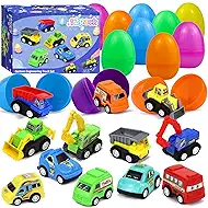 12 Pack Prefilled Easter Eggs with Toys - Pull Back Car Easter Eggs Filled for Egg Hunt, Easter Basket Stuffers for Kids,Easter Party Favors Prizes for Boys Girls