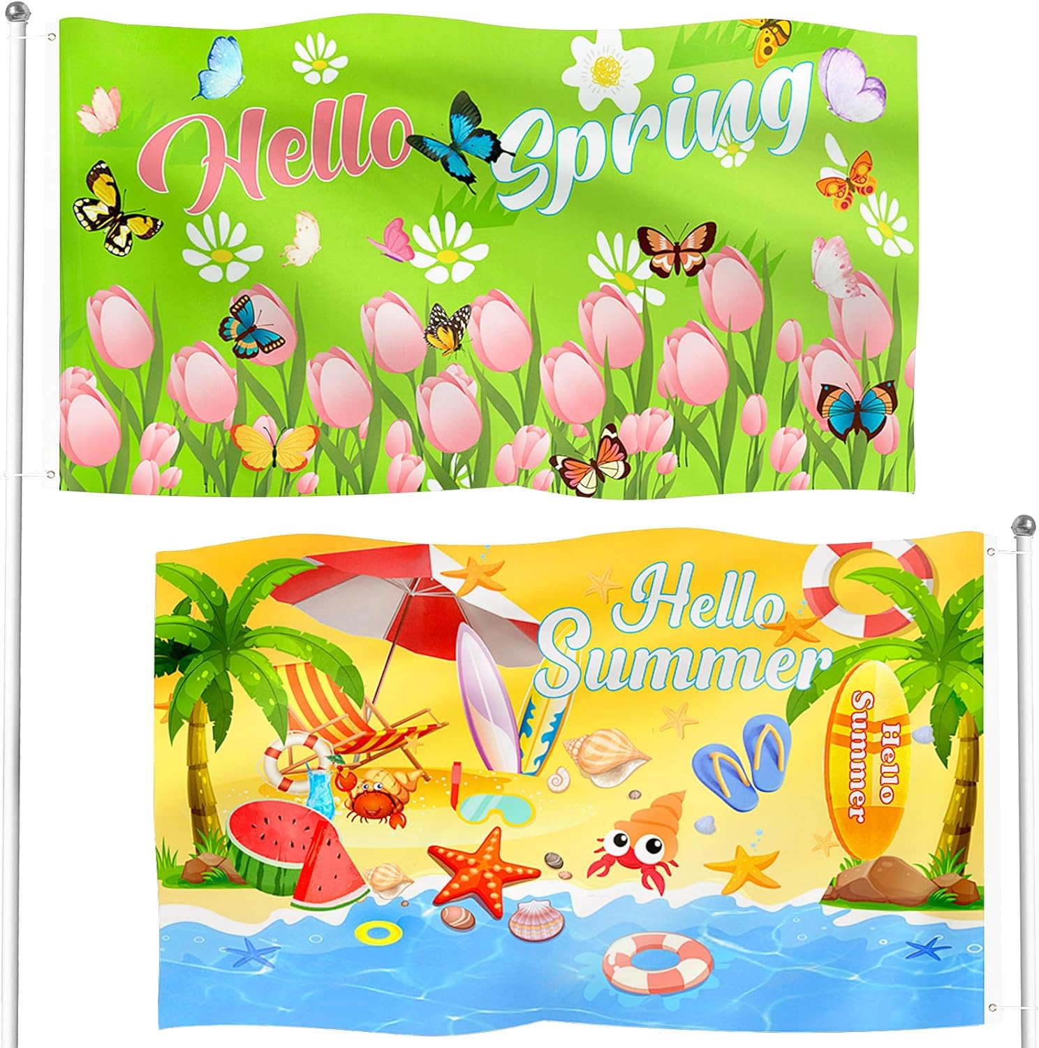 2Pcs Seasonal Garden Flag 3 x 5 ft Spring Summer Yard Flags for Outside Double Sided Holiday Flag Banner with Grommets Welcome Spring Summer Flag for Garden Home Farmhouse Indoor Outdoor Decorations