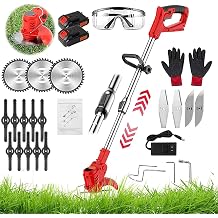 Weed Wacker,21V 2Ah Battery Powered Weed EaterString Trimmer with 2 Batteries and 3 Types Blades,Weed eaterLightweight and Powerful Weed Eater Battery poweredfor Yard and Garden red