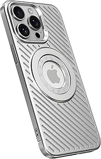 جراب موبايل بتصميم أنيق وسهل الإمساك مقاوم للصدمات، من مادة البولي كربونات المتينة مع خاصية تبديد الحرارة متوافق مع موبايل آيفون 15 برو ماكس من نكست ستور، لون فضي