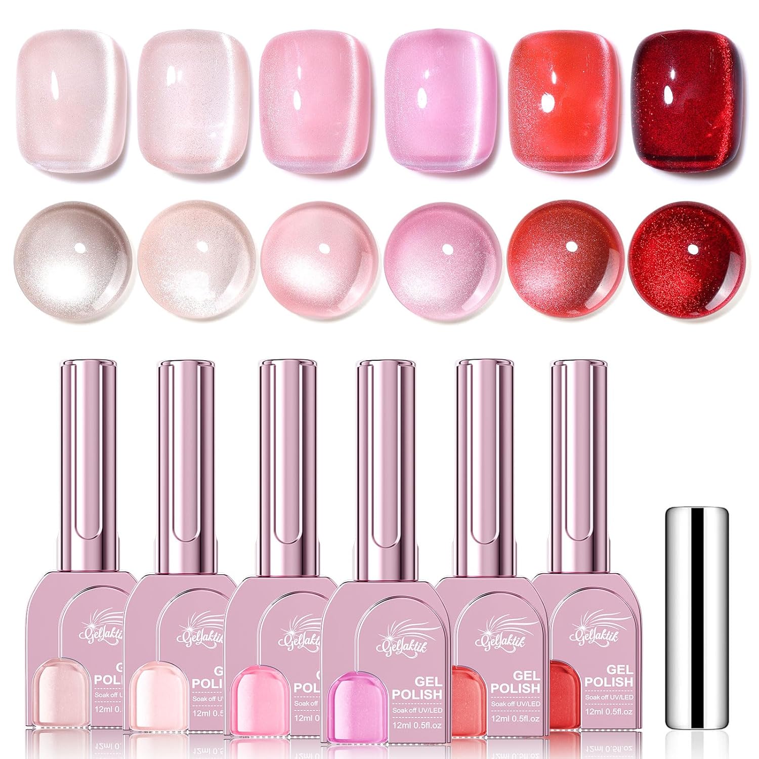 Cat Eye Gel Nail Polish Set, 6 Colors 12ML Spring Summer Glitter Magnetic Nail Polish Gel with Magnet, Soak Off UV LED for Home Salon Manicure Gift for Women