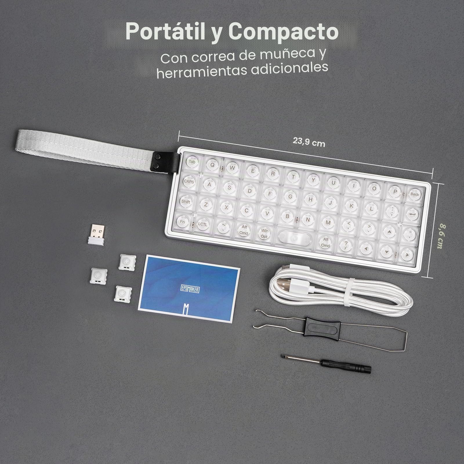 EPOMAKER Luma40 Teclado Mecánico de Bajo Perfil con QMK/Via y Metal CNC, Teclas de PC Transparente, Hot-Swap, Switch Lineal Kailh, 2.4Ghz/BT/USB, Teclado Inalámbrico para Juegos del 40% para Mac/Win