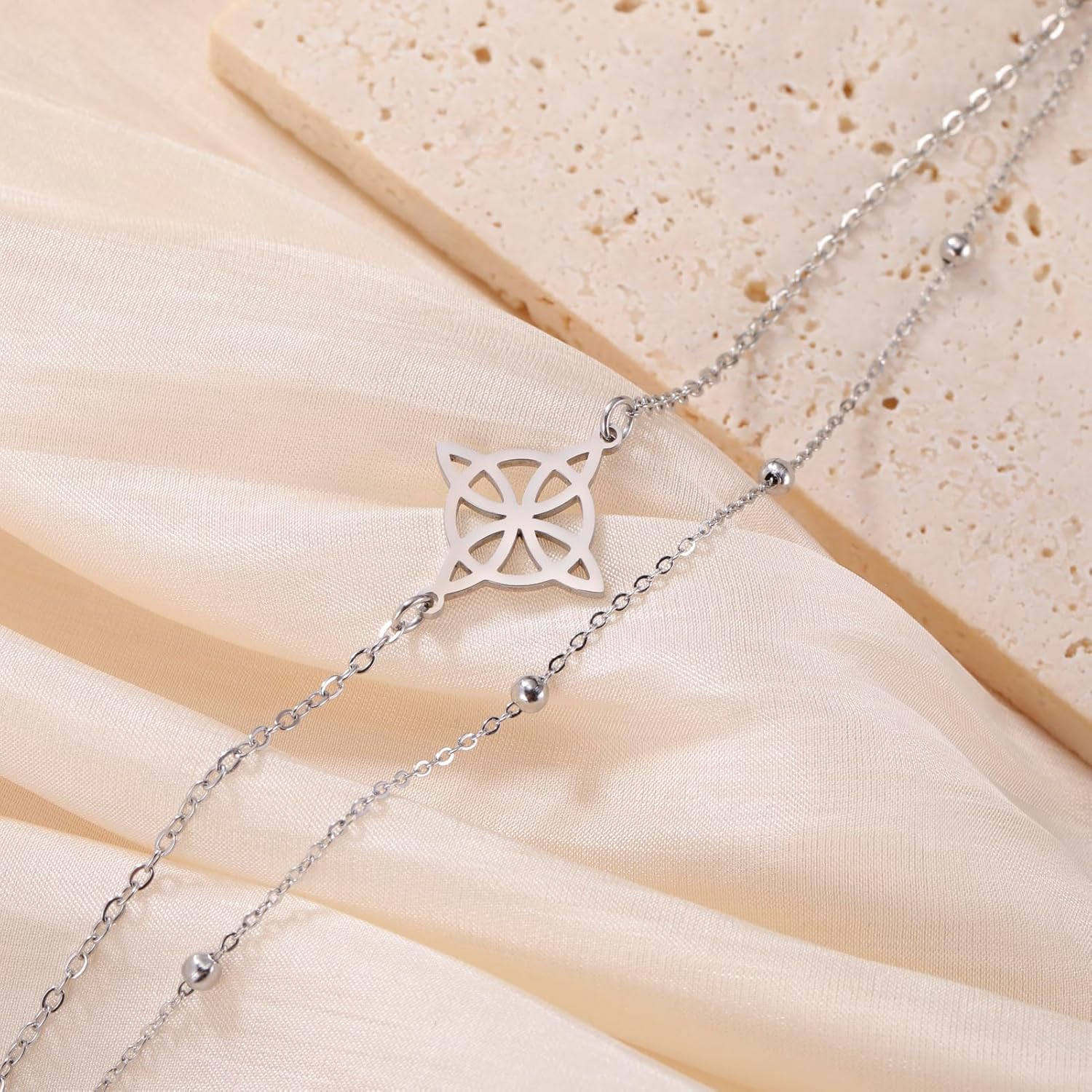 Dreamtimes Anklets Women's Foot Chain Witch Knot Stainless Steel Double Foot Chain Beach Style Trendy Boho Anklet Wiccan Jewelry Foot Chain Jewellery for Women Vintage Om Yoga Anklets