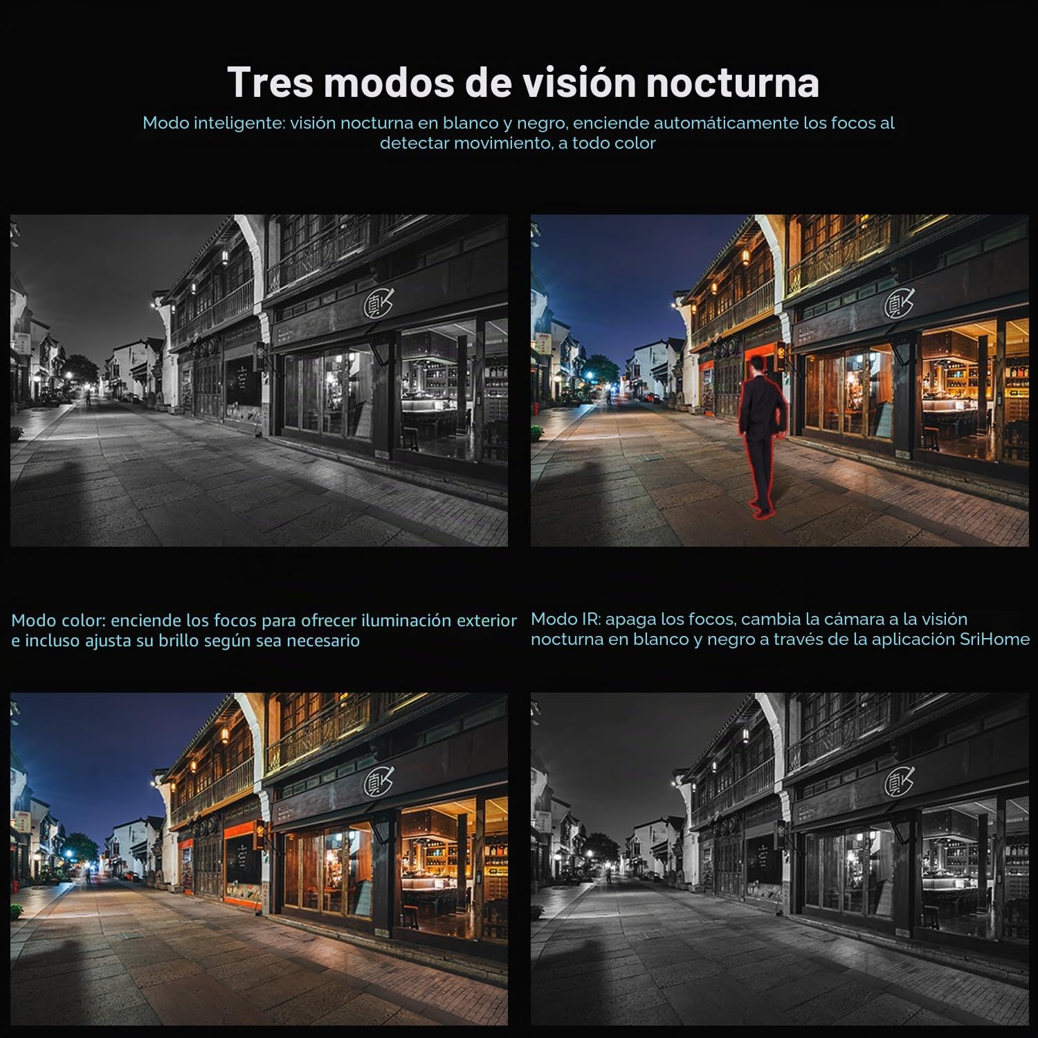Cámara de vigilancia de Seguridad SriHome, 2MP WiFi PTZ IP Camera, Seguimiento de Movimiento automático,Visión Nocturna,IP66 Resistente al Agua,Audio 2Way