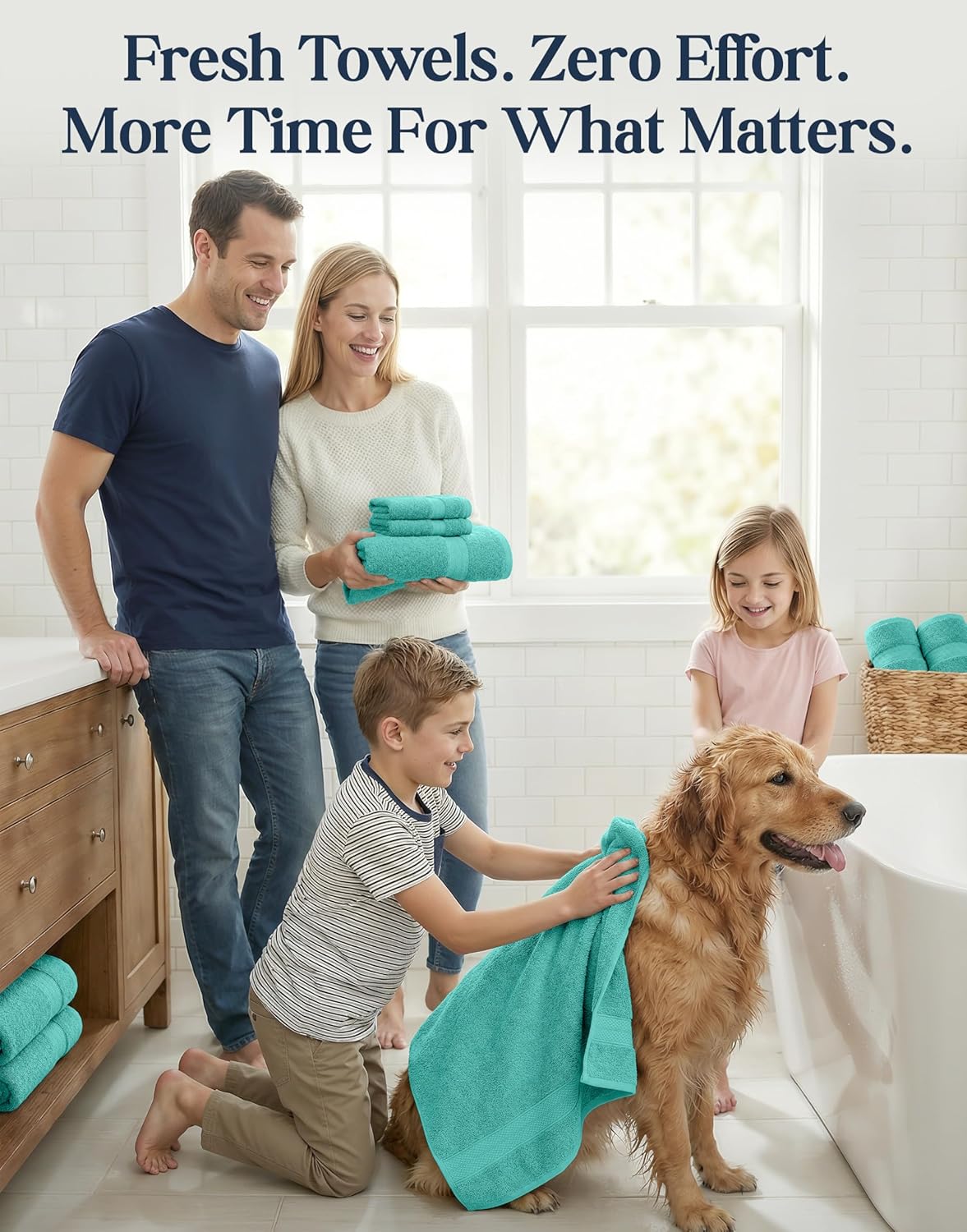 LANE LINEN 100% Cotton Bath Towel Set - 16 Pieces - Softer, Durable & Highly Absorbent - 4 Bath, 8 Wash cloths, 4 Hand Towels for Bathroom - Family Set, Premium Quality & OEKO-TEX Certified - Teal