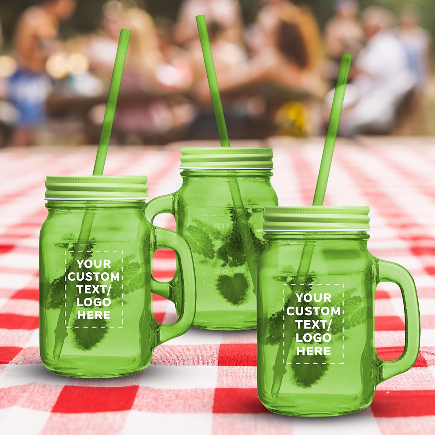 DISCOUNT PROMOS 15 oz. Colored Mason Jars with Straw - 50 pack - Customizable Text, Logo - Green