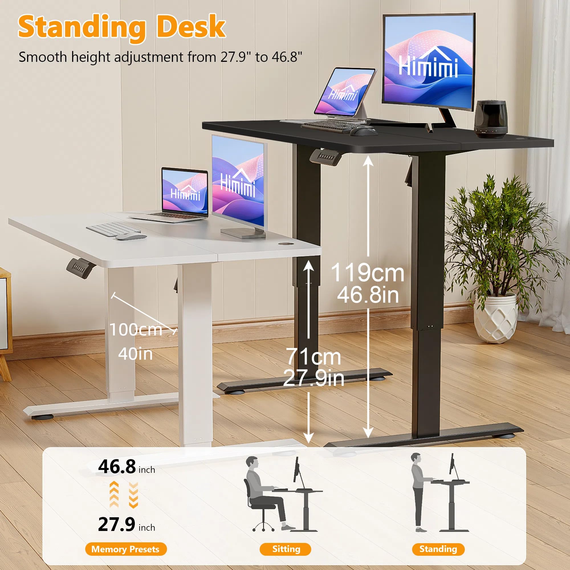 Himimi Electric Standing Desk Adjustable Height 70 x 27 inch Sit Stand up Adjustable Desk with Memory Presets — view 8