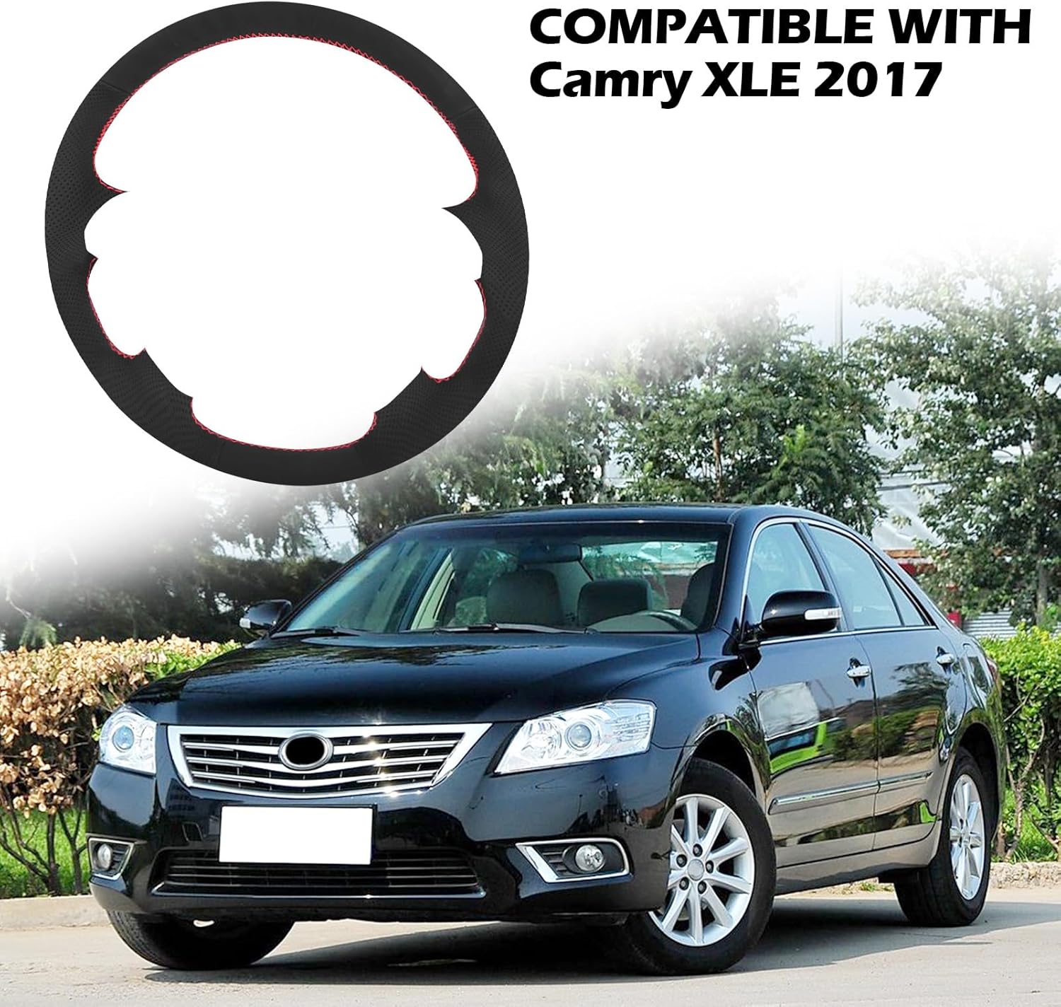 Microfiber Leather Hand Sewn Steering Wheel Cover Compatible with Toyota Camry 2010 Camry XLE 2017 Highlander 2008-2011 Hilux 2012 Hilux Invincible 2014 DIY Steering Wheel Protector On Wrap