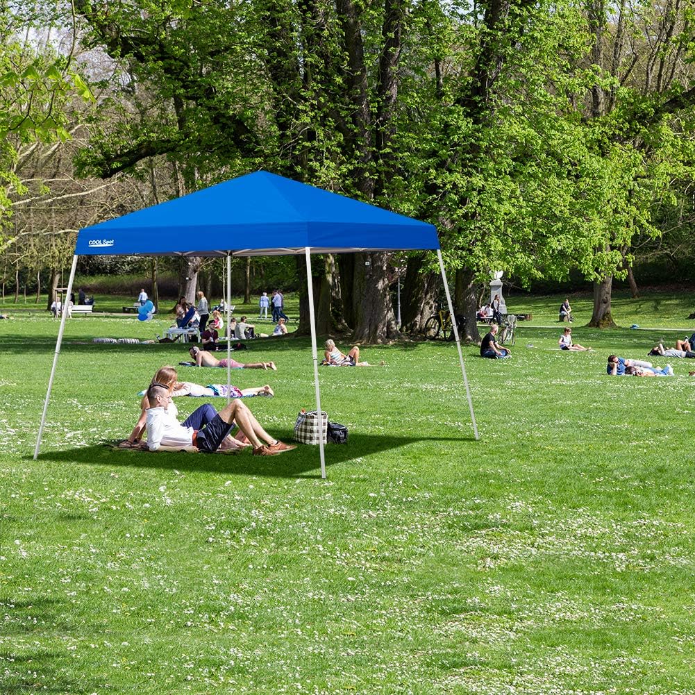 Cool Spot 10' x 10' Slant Leg Pop Up Canopy Tent (with 64 Square Feet of Shade) Outdoor Instant Folding Shelter (Blue)