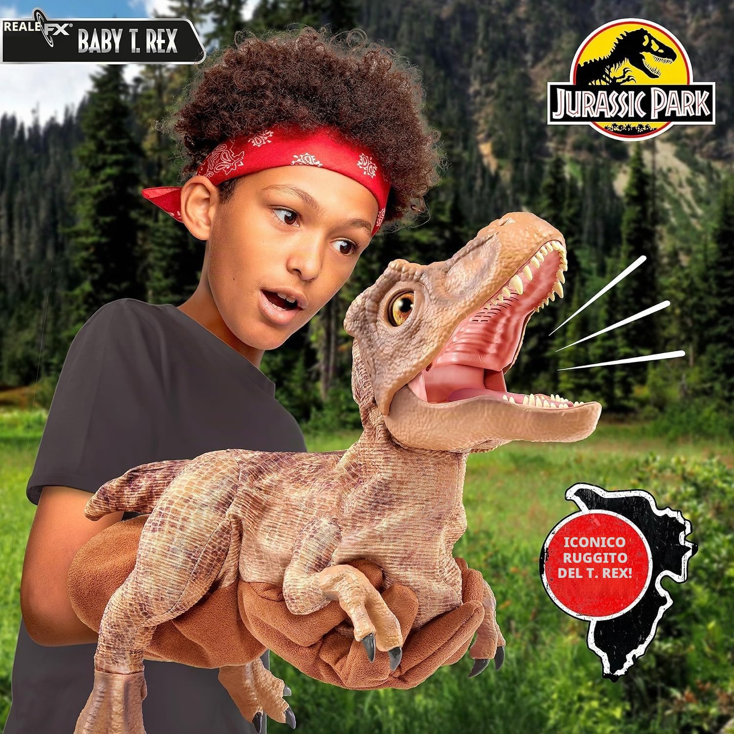 WOW! STUFF Jurassic Park Real FX Baby T.REX Dinosaur, edizione speciale, giocattolo animatronico iperrealistico, realistico, realistico, con suoni reali del film, regalo ufficiale Jurassic World,
