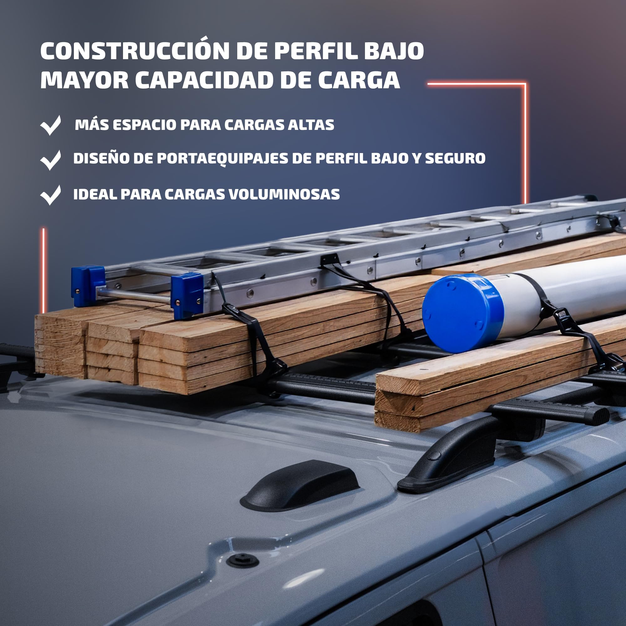 CHROMEMASTER | Barras de Techo y Portaequipajes de Techo Compatible con Ford Grand Transit Connect L2 Largo 2024+ | Kit Específico para Transporte de Carga y Equipaje en el Techo del Coche | Aluminio