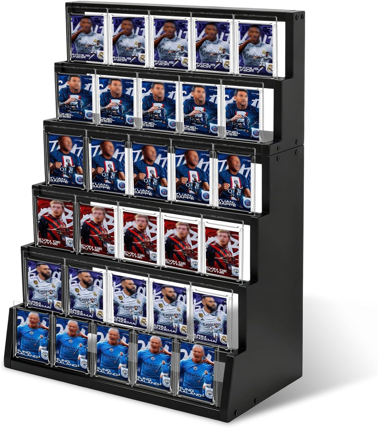 6-Tier Trading Card Display Stand 2-In-1 Detachable Premium Solid Wood Display Stand Large Capacity Organizer Storage Solution for Graded Sports Trading Card Collections, Black