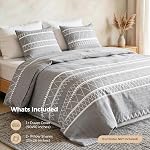 Lekesky Duvet Cover Queen, Ultra Soft Brushed Microfiber Queen Duvet Cover Set, 3 Pieces Breathable Queen Bedding Sets with Zipper Closure and Corner Ties, Grey Striped