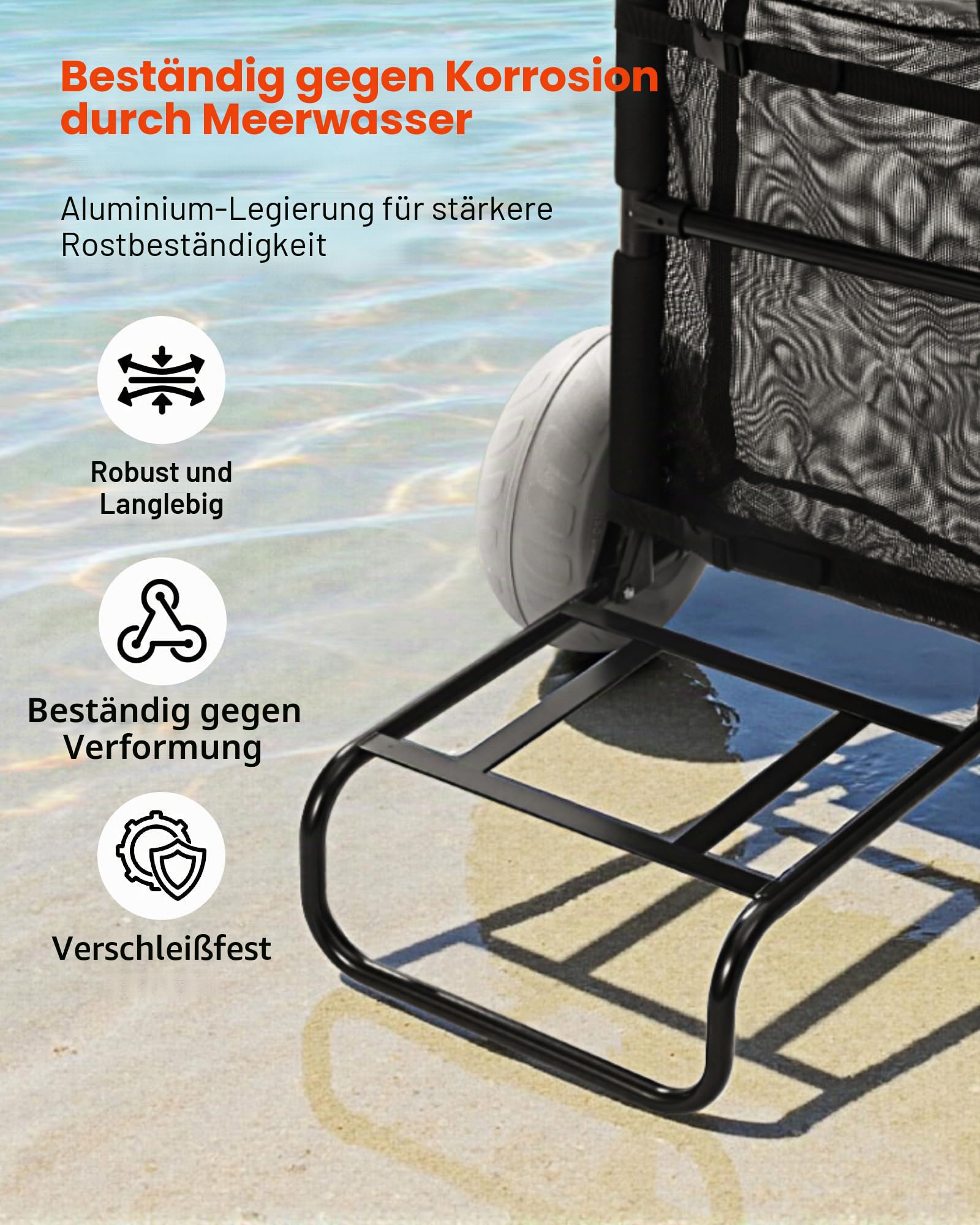 VEVOR Strandwagen Bollerwagen Transportkarre Transportwagen 13 Zoll(33 cm) Strandkarre faltbar 75 kg Tragfähigkeit mit 14 x 14,7 Zoll Ladefläche / 2 TPU-Räder/Handpumpe, Camping Garten Strand