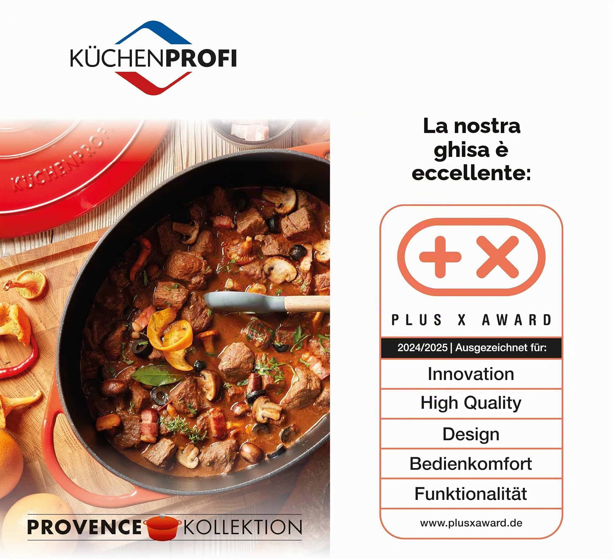 KÜCHENPROFI PROVENCE - Piastra per barbecue Plancha, 38 cm, in ghisa smaltata, adatta a tutti i piani cottura, compresi quelli a induzione, multifunzionale per cuocere, grigliare e servire