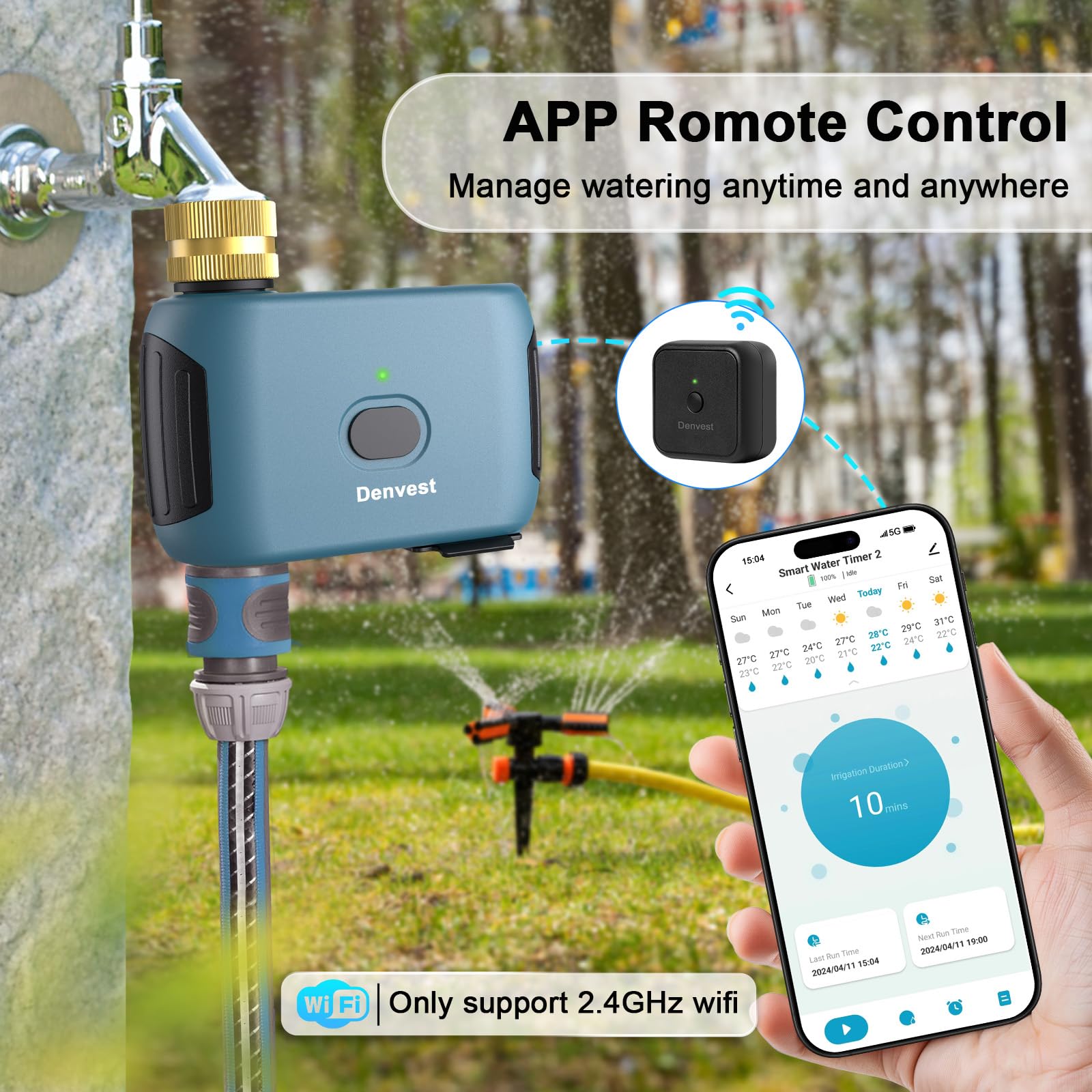 Timer per acqua WiFi con ingresso e uscita in ottone, timer intelligente per rubinetto del tubo da giardino, timer per tubi WiFi con fino a 20 piani di irrigazione, app e controllo vocale, compatibile