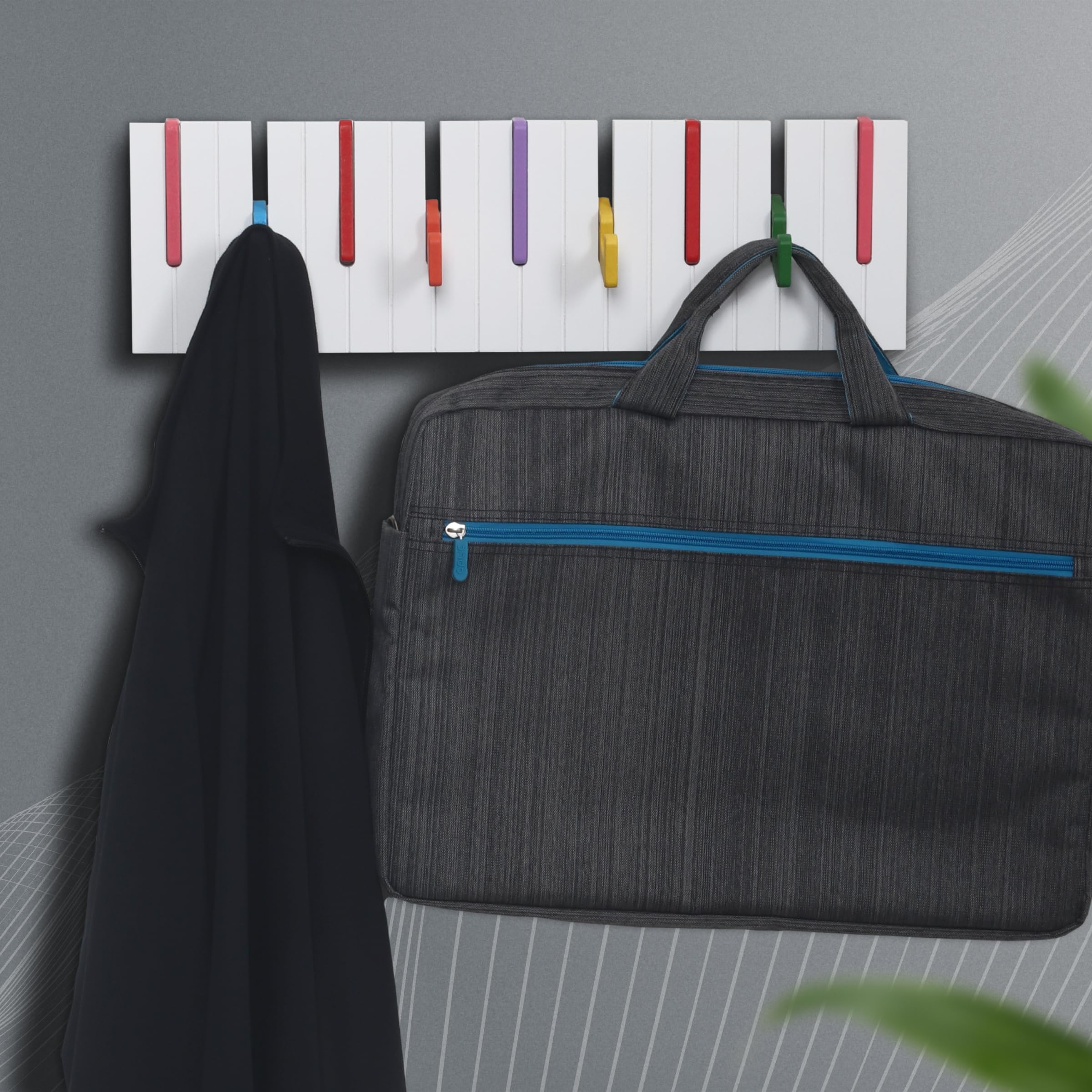 RICOO Garderobenleiste Wandgarderobe Kindergarderobe Piano Design ausklappbar WM1885-L Garderobe Wand Hakenleiste Kleiderhaken klappbar 9 Haken Holz Klavier bunt Garderobenhaken