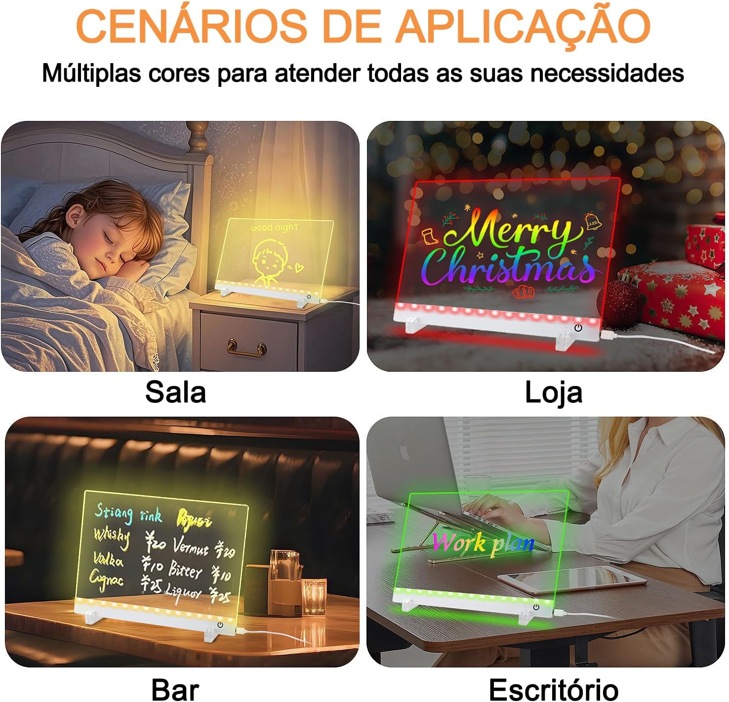 Quadro de Desenho LED Acrílico Brilhante Infantil Magic Board, Prancheta de Desenho com Luz e Cores para Desenho e Decoracao, 7 Canetas e Suporte, Escrita Apagável Ideal para Casa e Sala de Aula