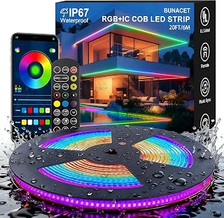 6M Smart RGB+IC LED Streifen IP67 Wasserdicht,24V für Außenbereich | App-Steuerung und Fernbedienung mit Timer, Dreamcolor Effekte und Musikmodus für Garten, Pool, Terrasse und Balkon.